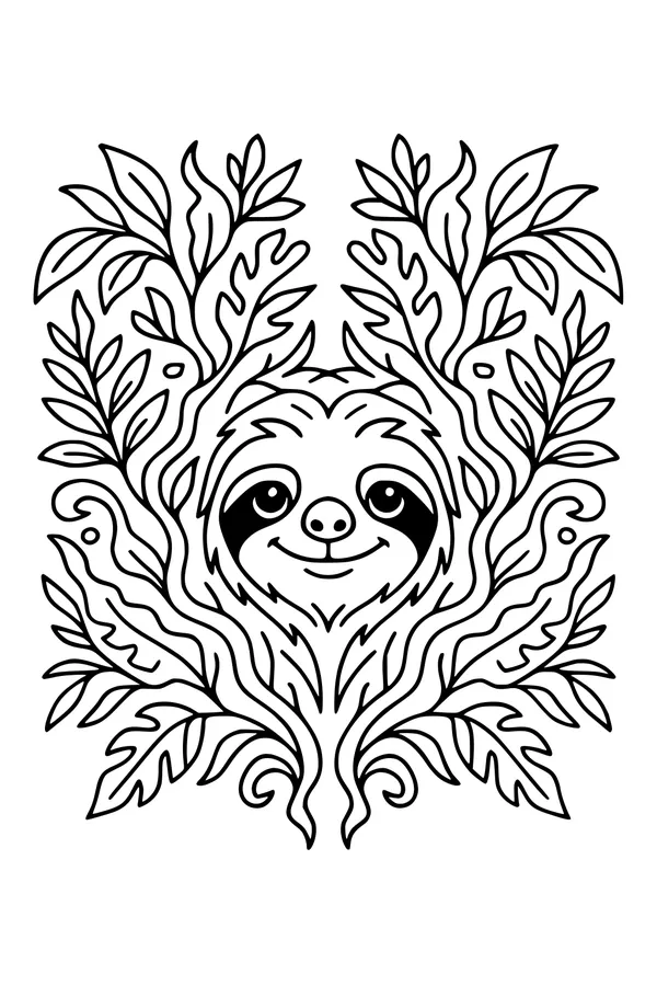 Smiling Sloth in Leafy Jungle Hideout
