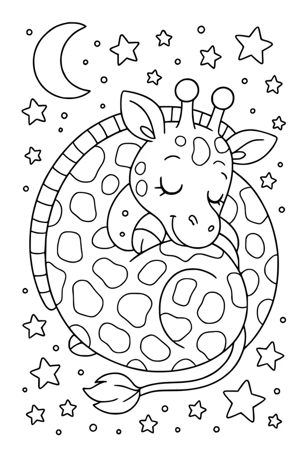 Sleepy Giraffe Under the Night Sky