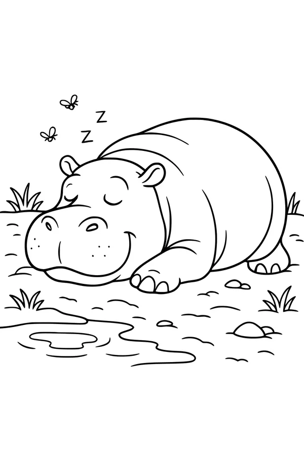 Sleepy Hippo by the Shady Pond