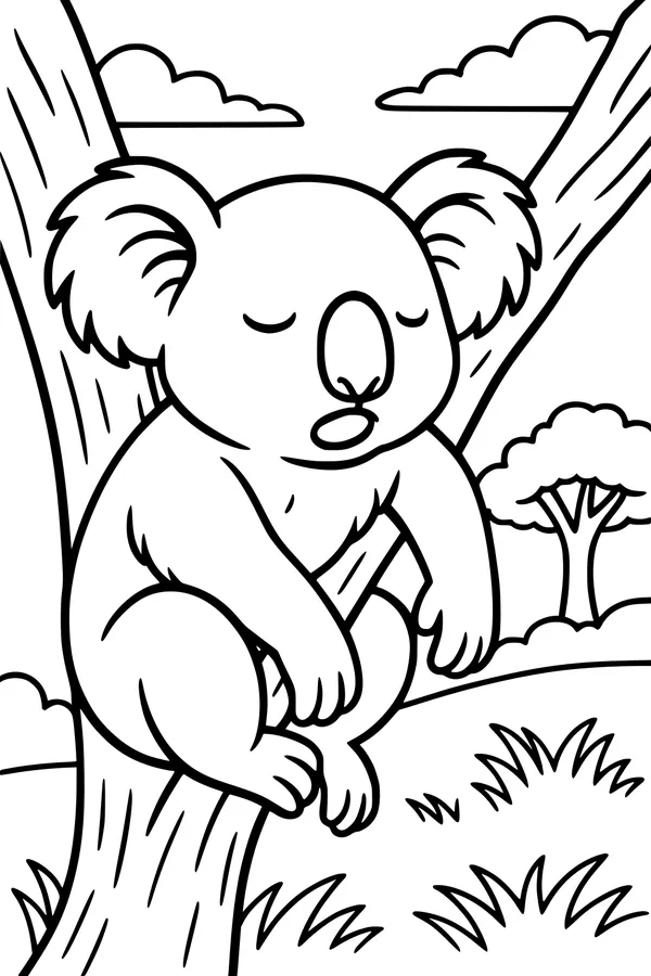 Koala Napping in His Favorite Tree