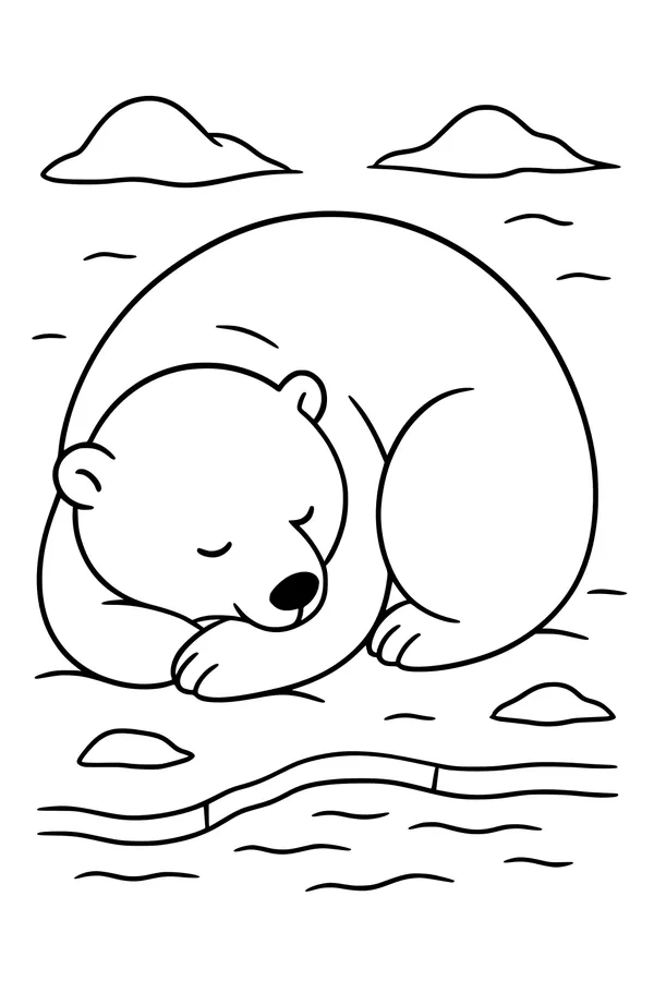 Sleepy Polar Bear by the Icy Lake