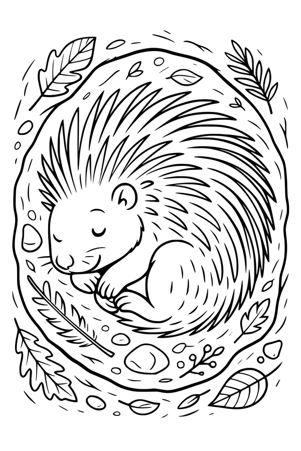 Porcupine Napping in the Leafy Forest