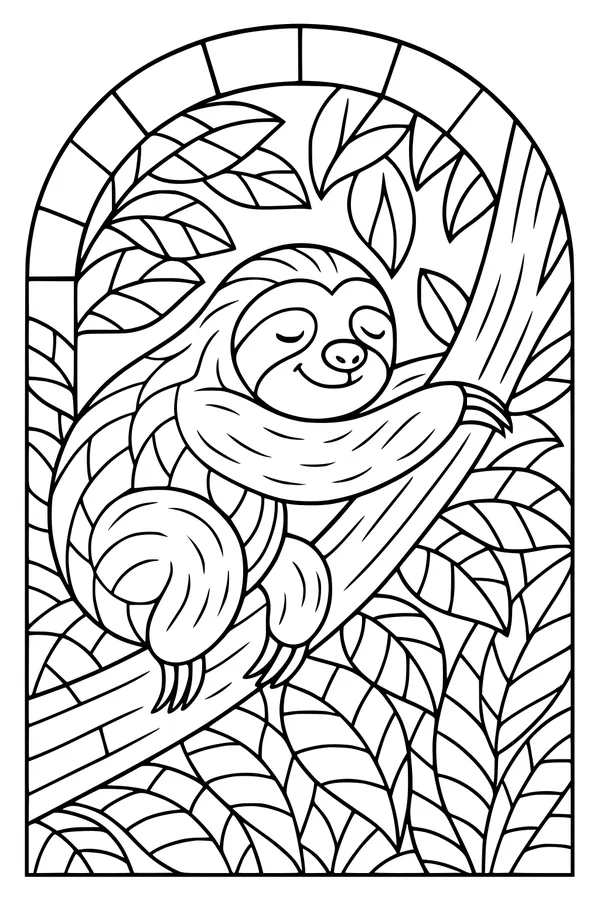 Sleepy Sloth in the Leafy Window