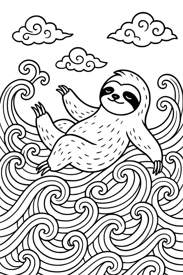 Sleepy Sloth Surfs the Swirly Sea