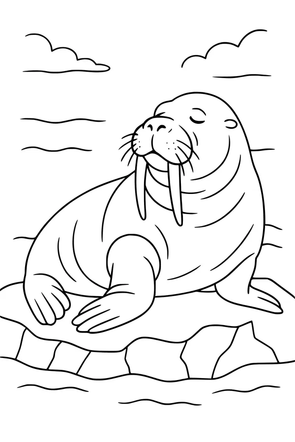 Walrus Lounging on Icy Shoreline