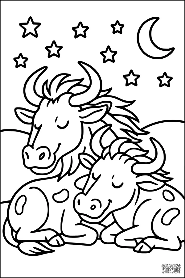 Sleepy Wildebeest Under Starry Skies
