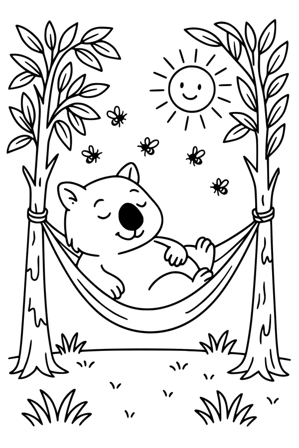 Sleepy Wombat in a Leafy Hammock