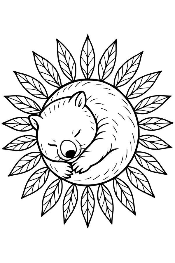 Sleepy Wombat in Leafy Nest