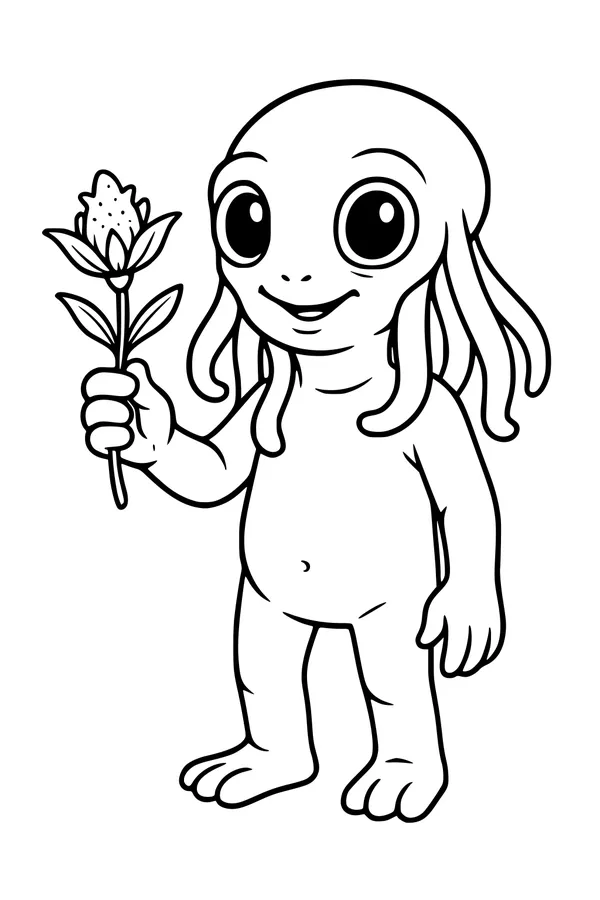 Alien Boy Offers a Flower