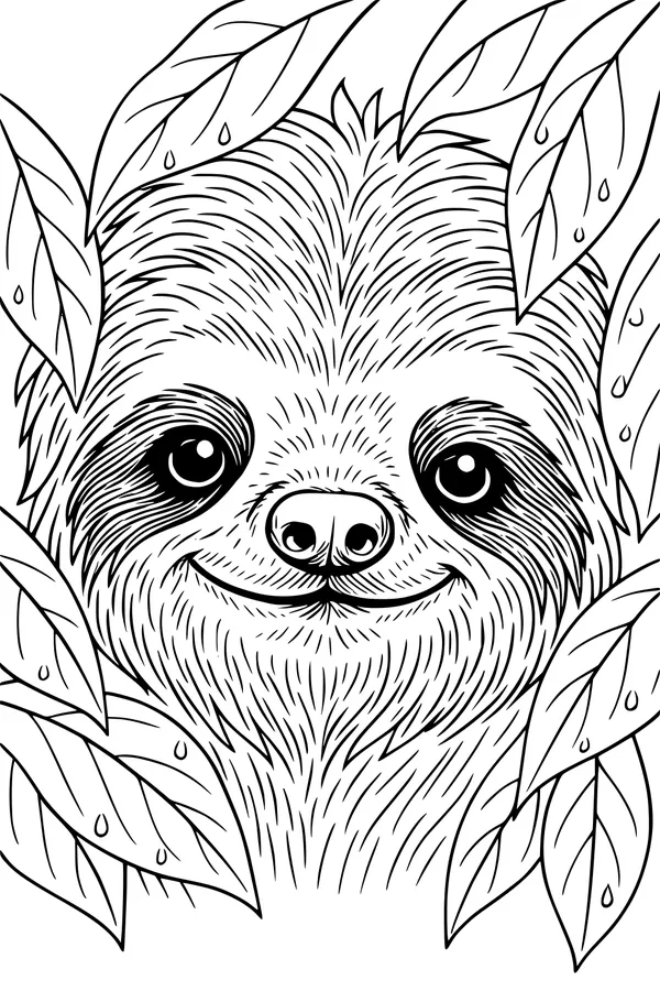Peekaboo Sloth in the Jungle Leaves