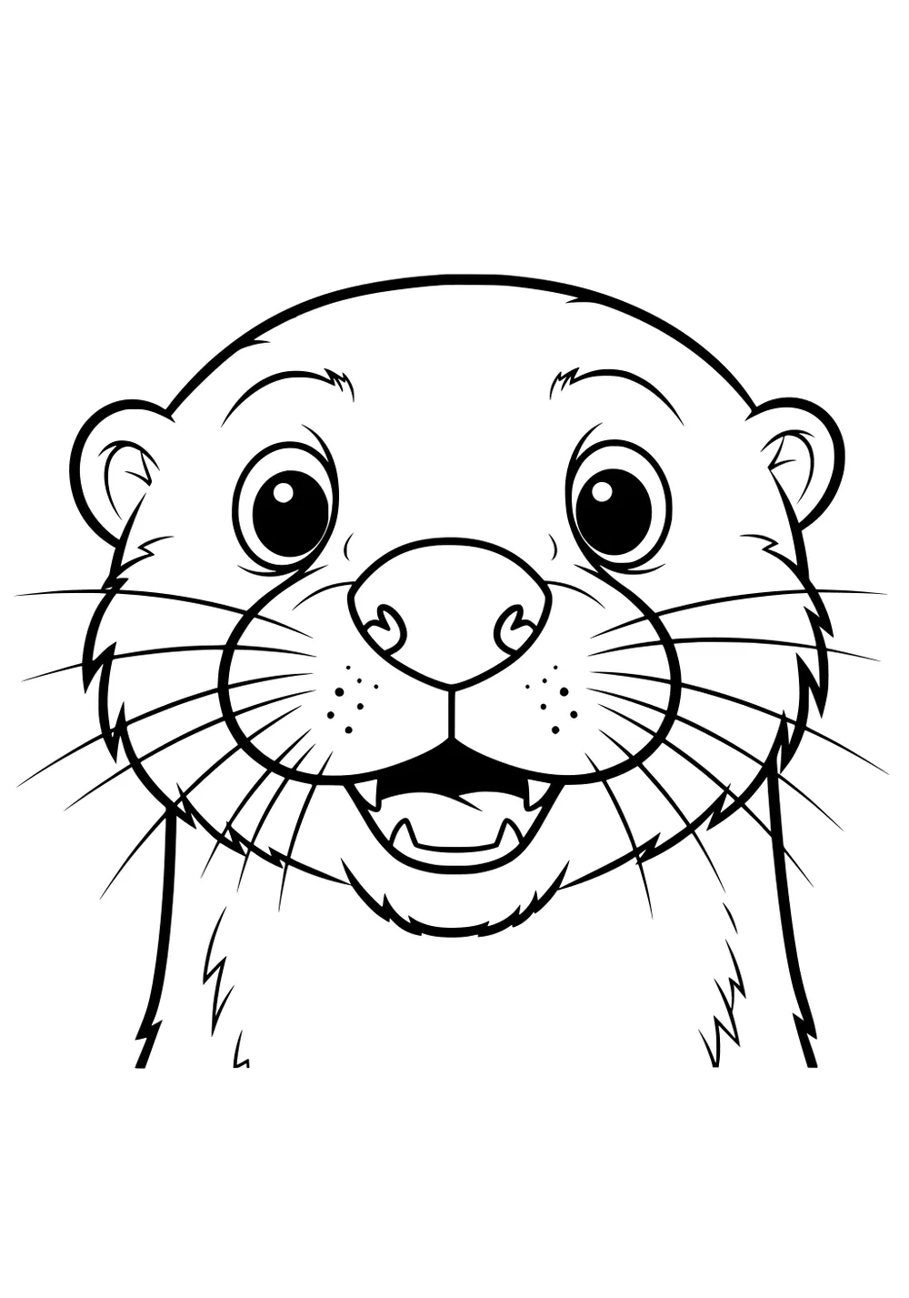 Cartoon otter face with round eyes, big nose, whiskers, open mouth, and rounded ears on a simple background.