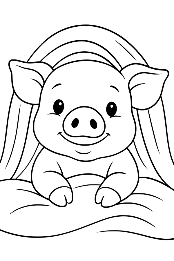 Smiling Piglet in a Rainbow Tunnel