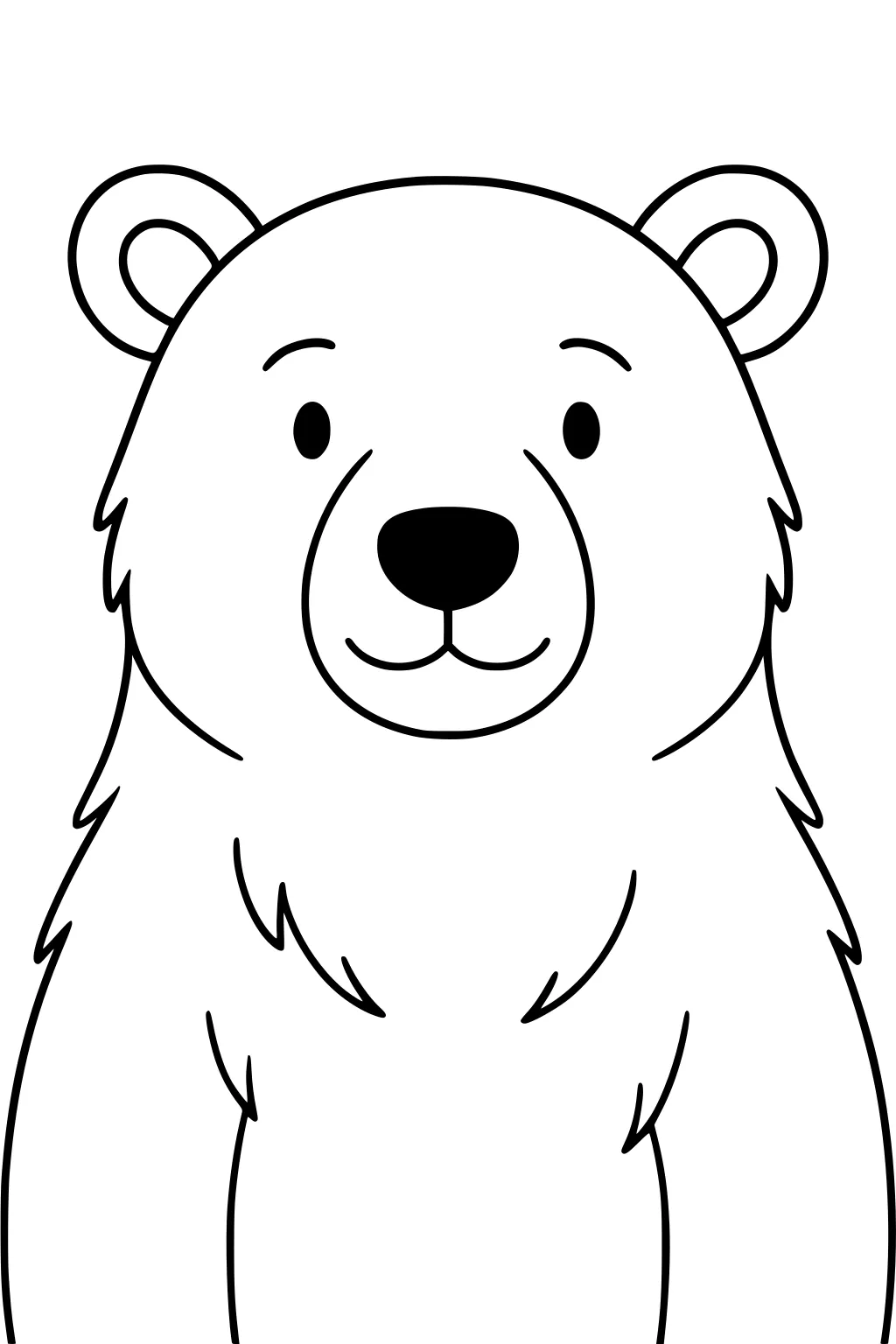 Simple drawing of a front-facing polar bear with a round face, fluffy fur, and small upright ears.