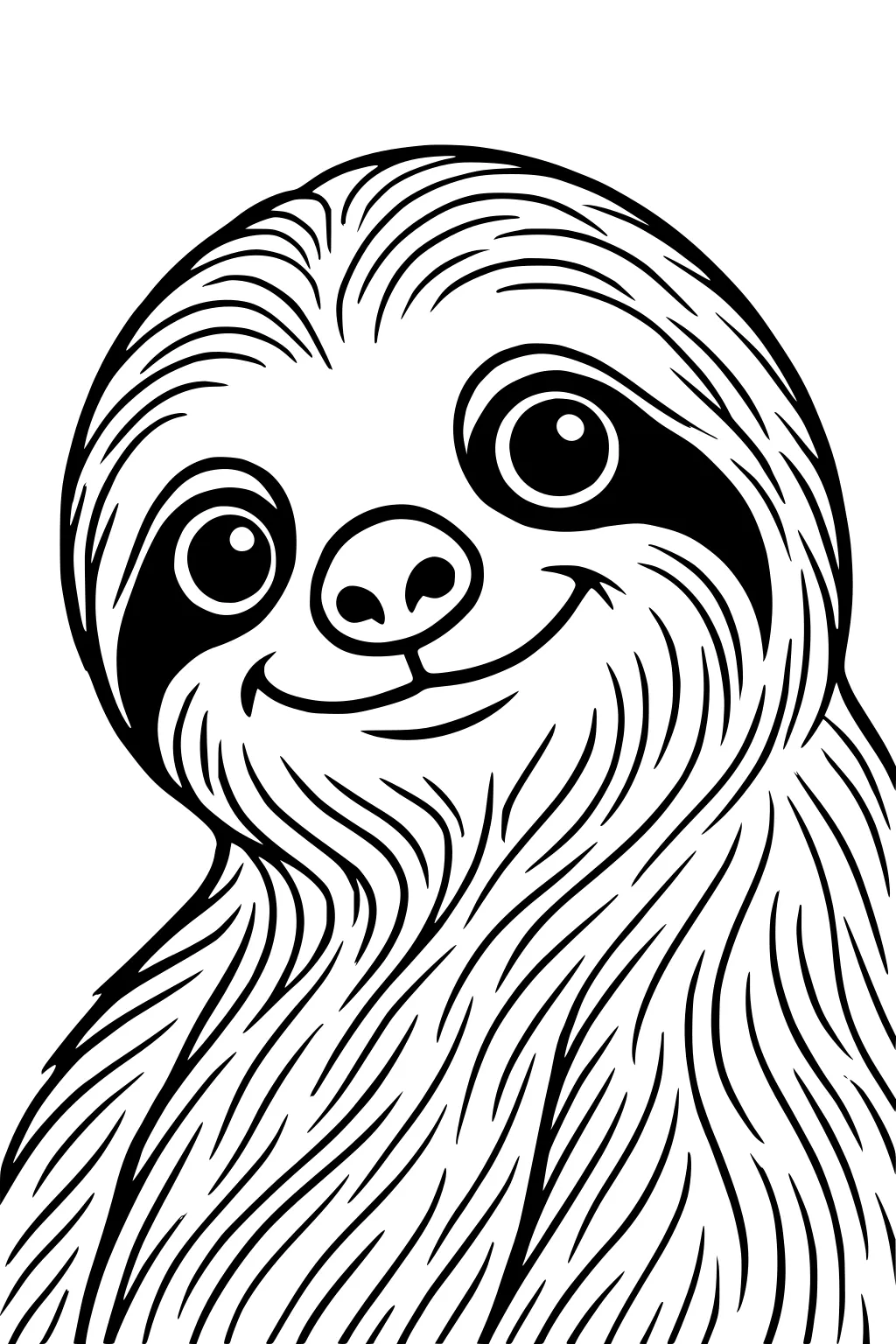 Happy sloth with big round eyes and striped fur smiling at the viewer.