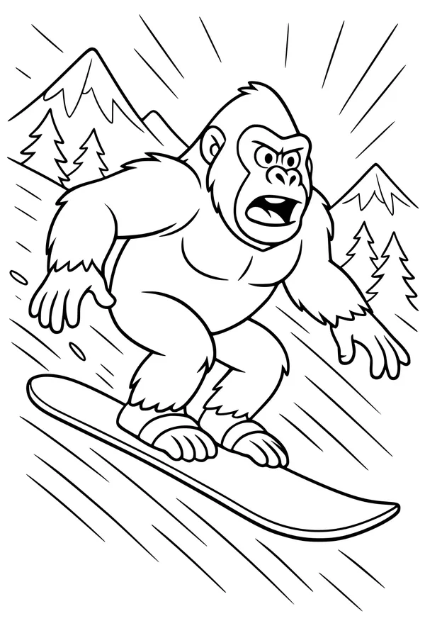 Gorilla Zooms Down the Snowy Mountain