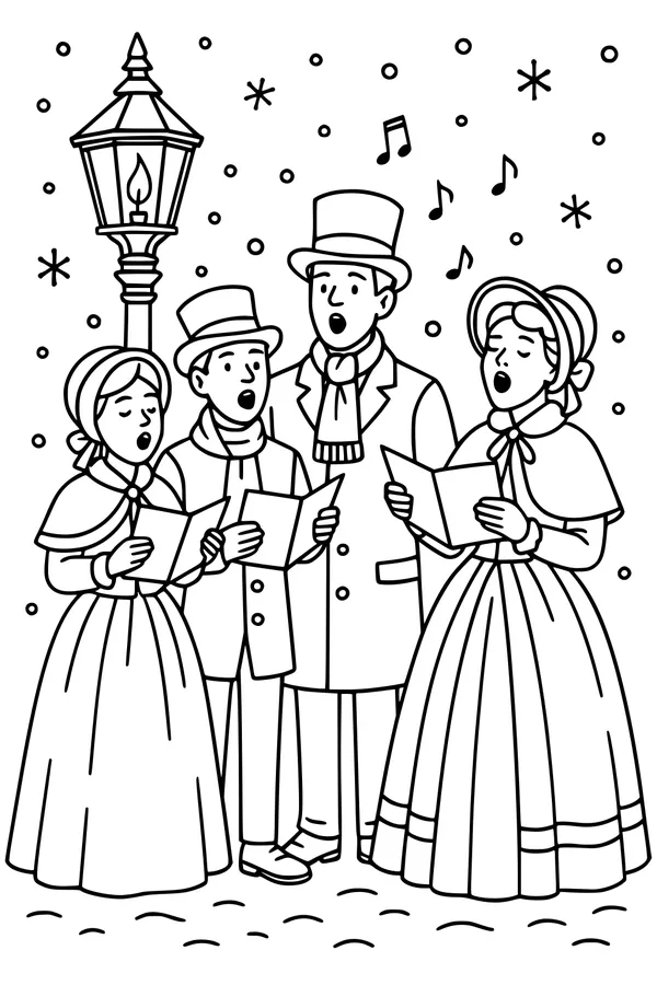 Snowy Carolers by the Lamppost
