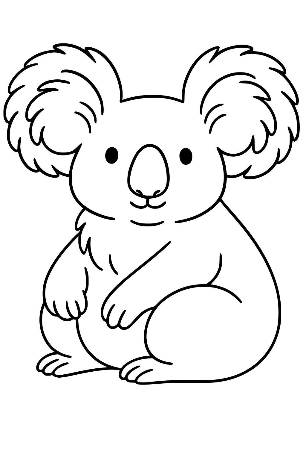 Simple drawing of a sitting koala with fluffy ears and round body facing forward.
