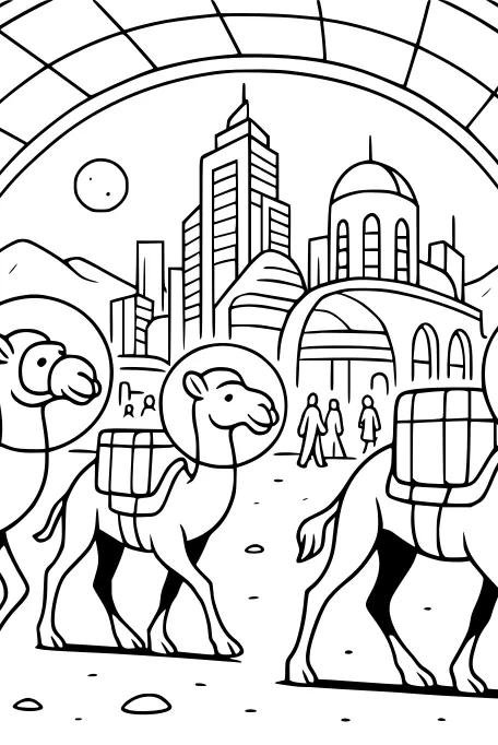 Space Camels March Through Moon City