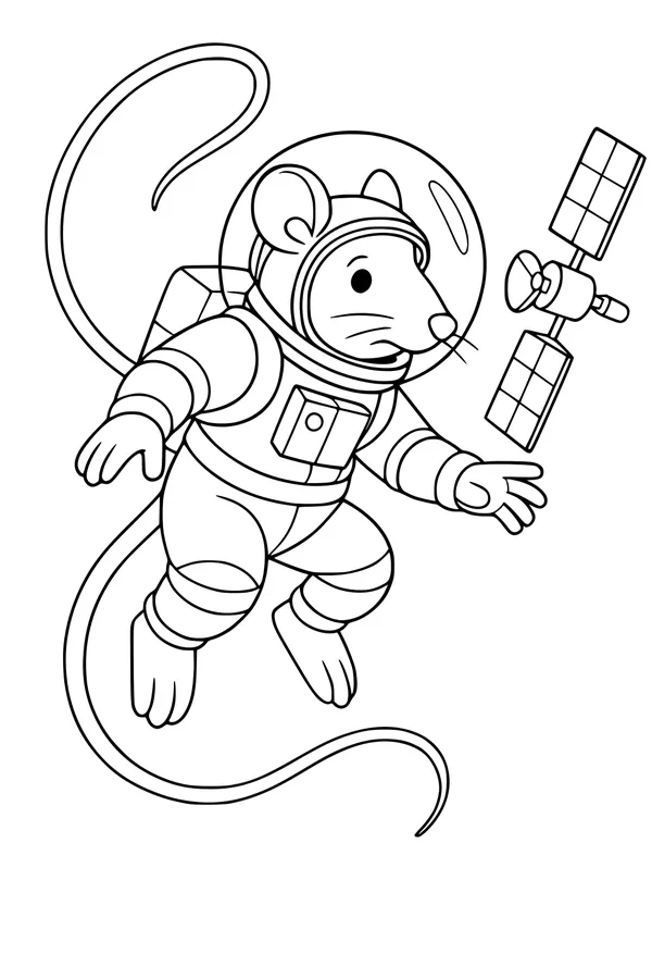 Space Explorer Rat Floats by the Satellite