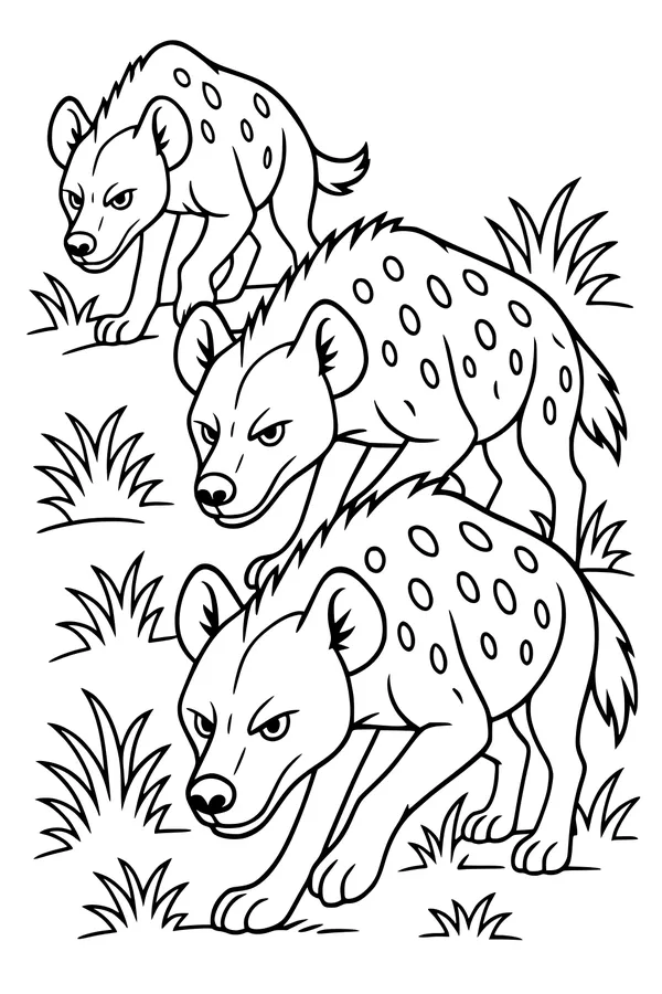 Spotted Hyenas Stalking Through the Grass