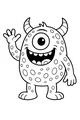Free Cyclops Monster Coloring Page - Spotty Cartoon Creature Waving Hello (Printable PDF)