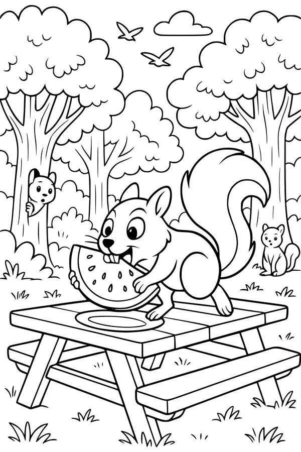 Sunny Picnic with the Watermelon Squirrel