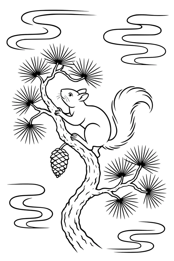 Busy Squirrel in the Pine Tree