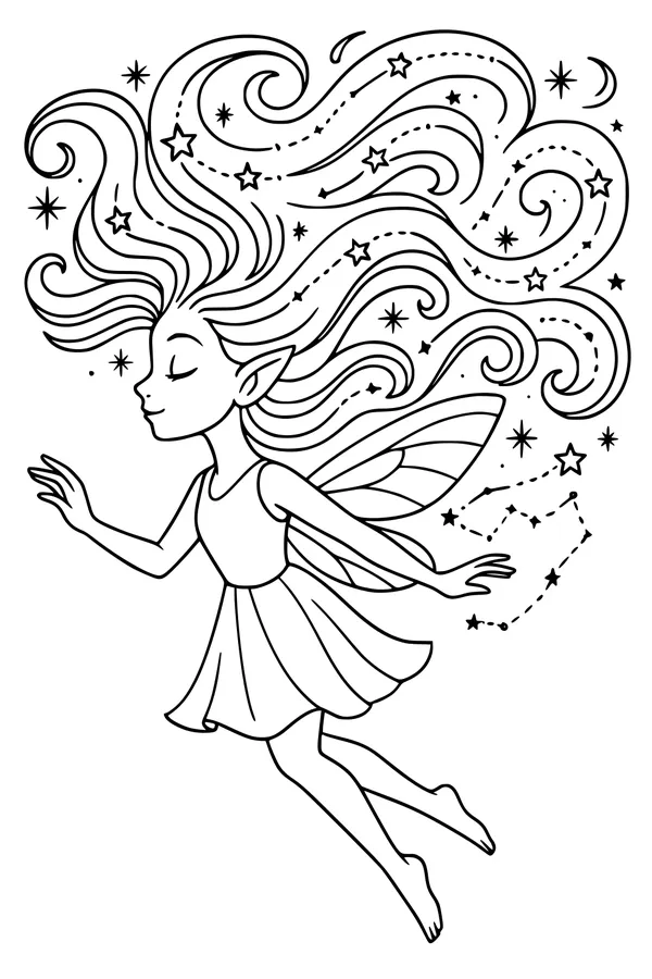 Starry-Haired Fairy Drifts at Night