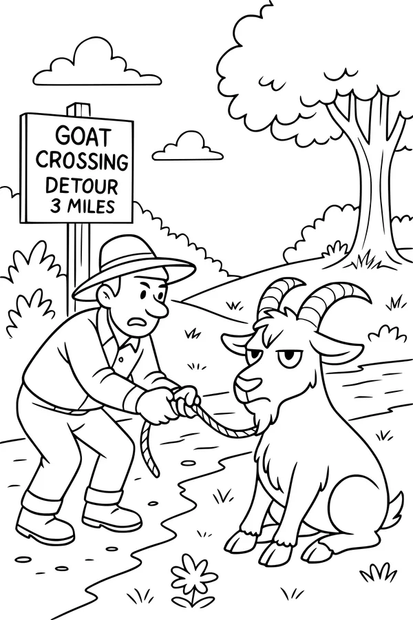 Stubborn Goat Blocks the Road Detour