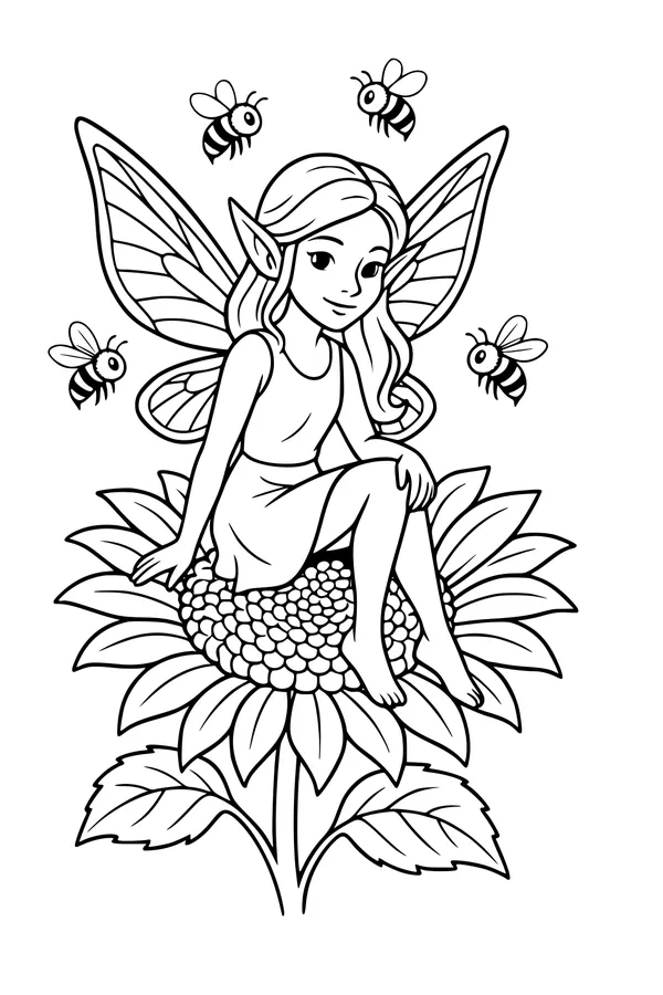 Sunflower Fairy and Buzzing Friends