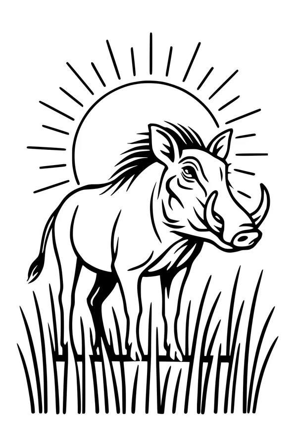 Morning Sun Over a Wild Warthog