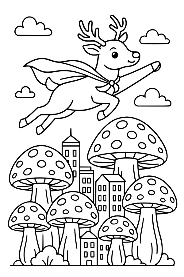 Super Deer Soars Over Mushroom City