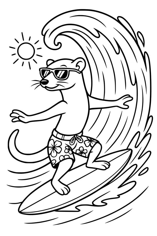 Sunny Surfing Weasel Rides the Wave