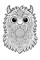 Free Monster Coloring Page - Swirly Horned Fuzzball With Mandala Chest (Printable PDF)