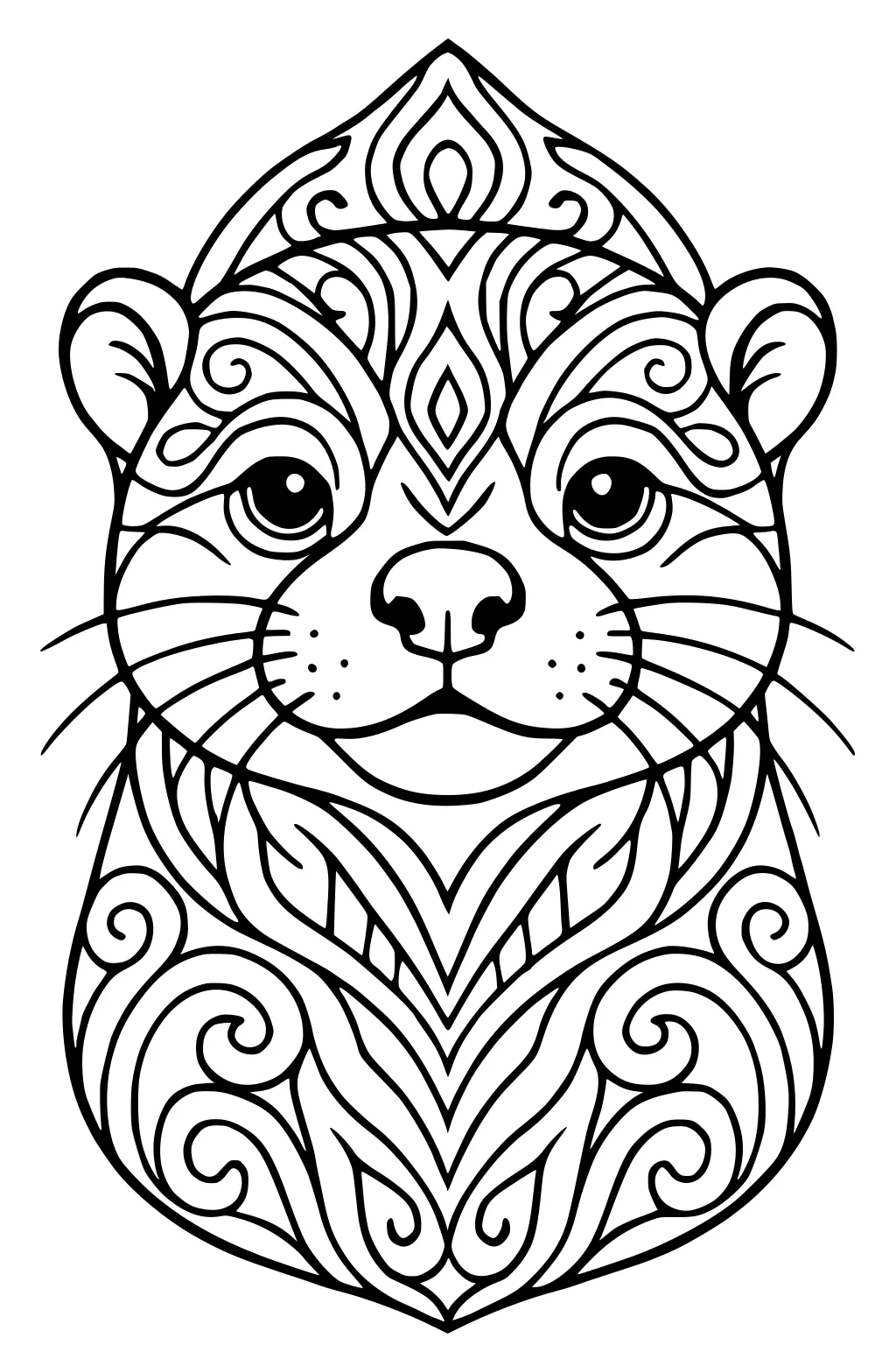 Front-facing otter with swirling geometric patterns on its fur and face.