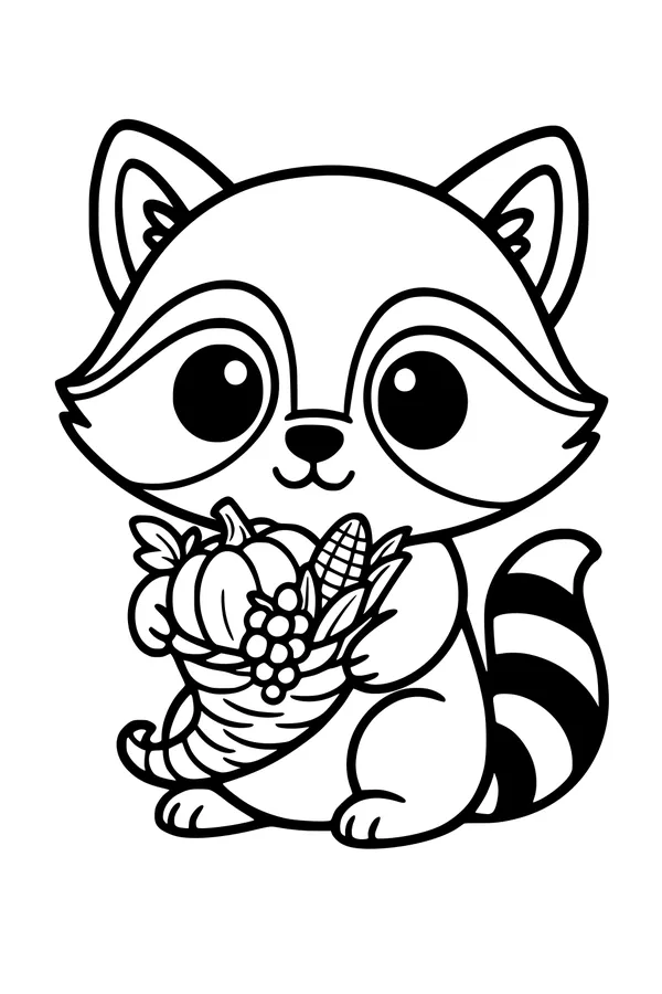 Raccoon with Harvest Horn of Plenty