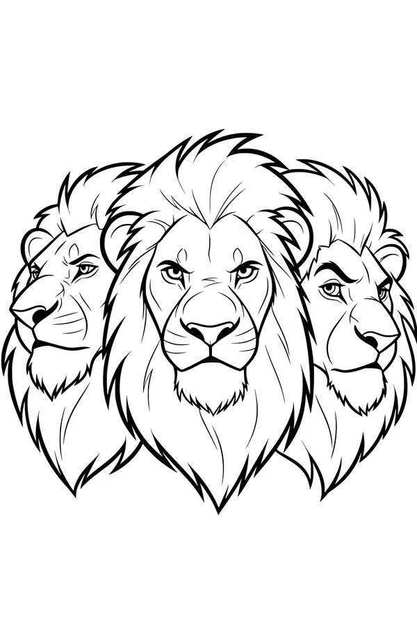 Three Mighty Lions Side by Side