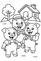 Three Happy Pig Friends by their Cozy House