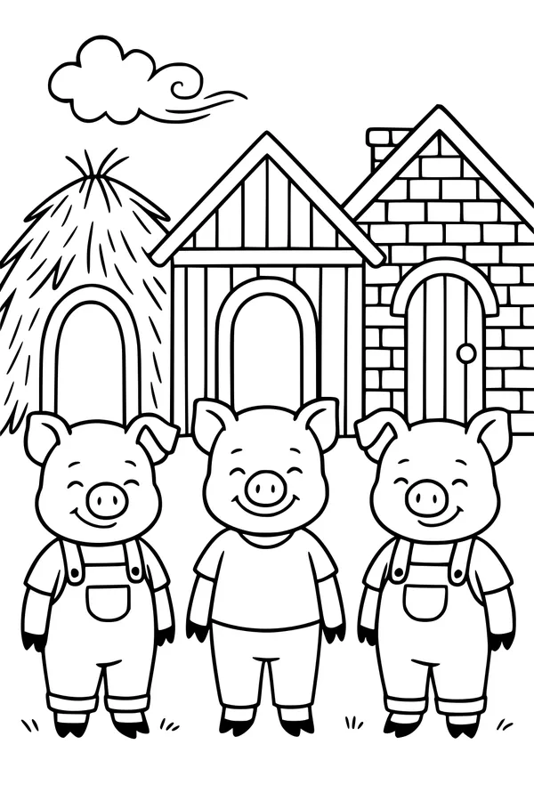 Three Little Pig Brothers and Their Houses