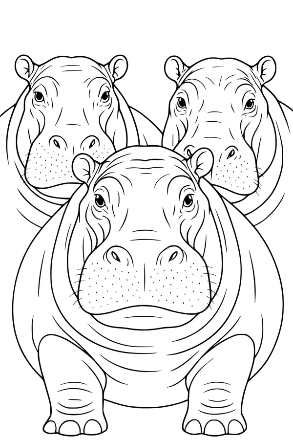 Three Big Hippos Ready for Lunch
