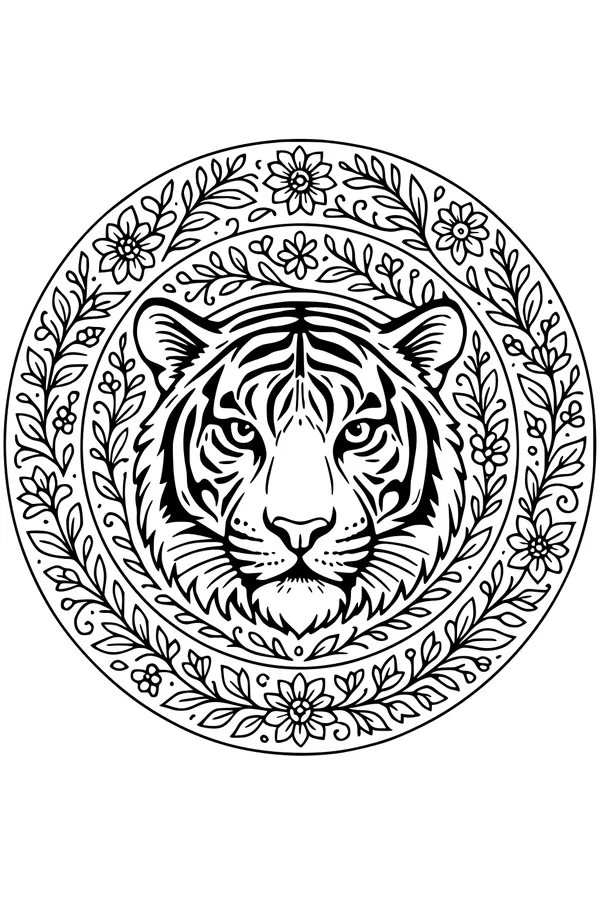 Tiger in the Jungle Flower Circle