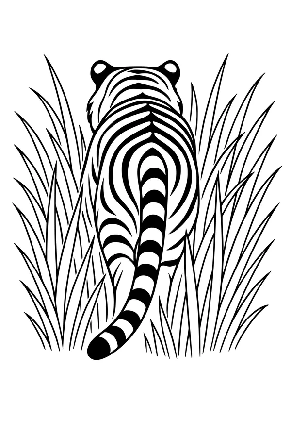 Stripey Tiger Strolls Through Tall Grass
