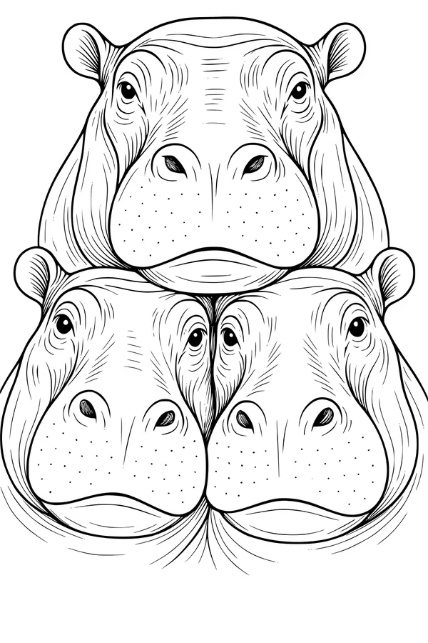 Three Funny Hippo Faces Together