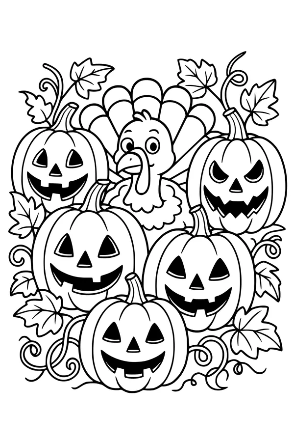Turkey Peeks Through Pumpkin Patch