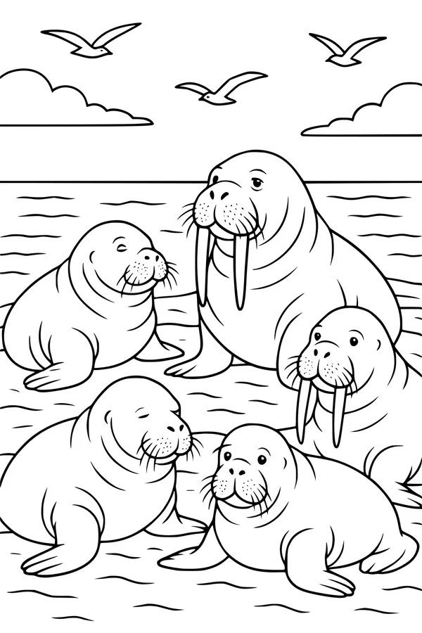 The Big Walrus Family on Shore