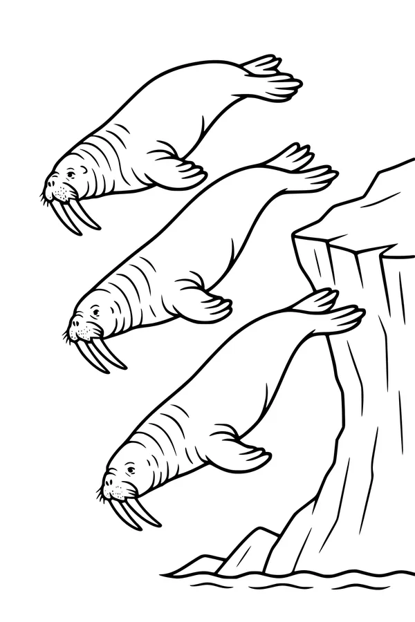 Three Walrus Friends Take the Plunge