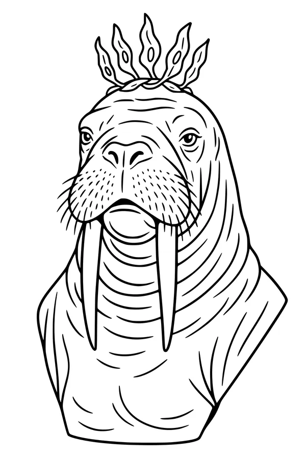 Regal Walrus With a Seaweed Crown