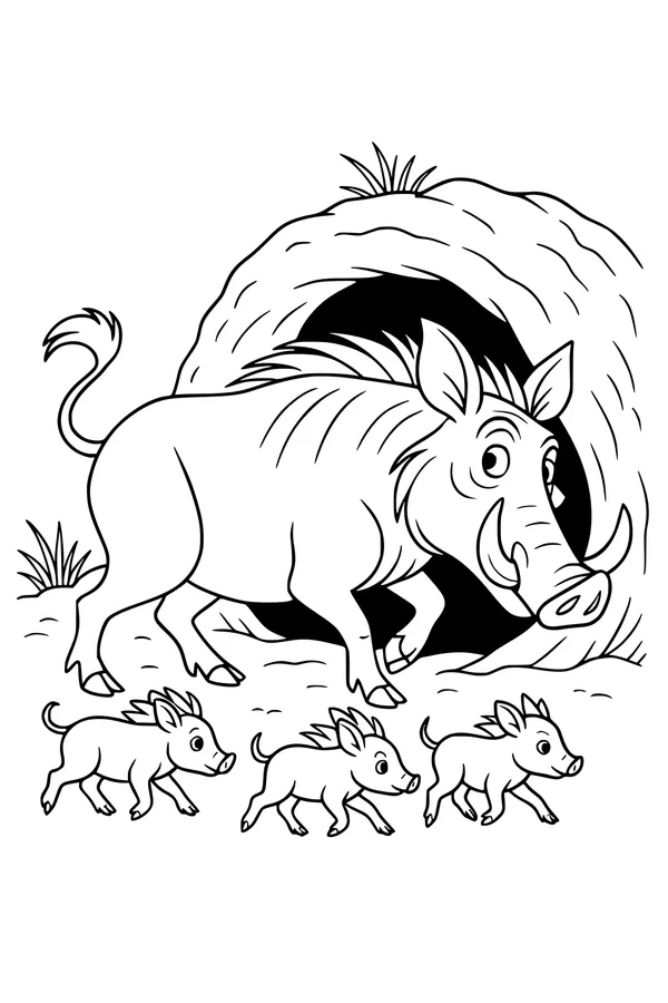 Warthog Family Takes a Morning Walk