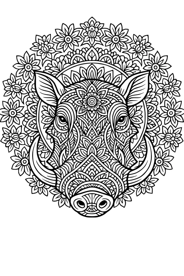 Warthog Surrounded by a Garden of Flowers
