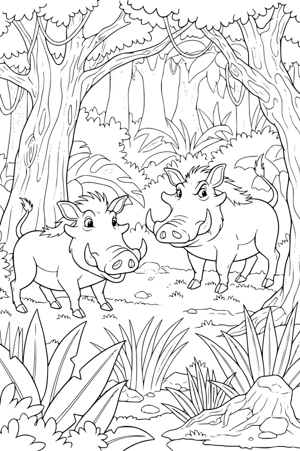 Warthogs Strolling Through the Shady Forest